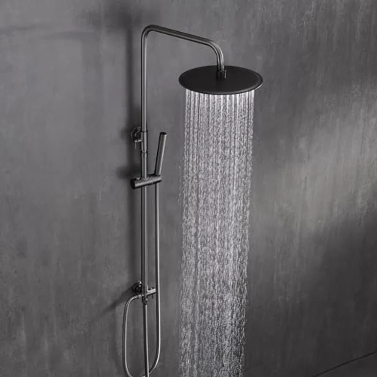 Görbach Regendusche Duschsystem, Rund 20 cm, Edelstahl Duschkopf, Gunmetal Grau, verstellbare Duschstange, ohne Armatur – Bild 2