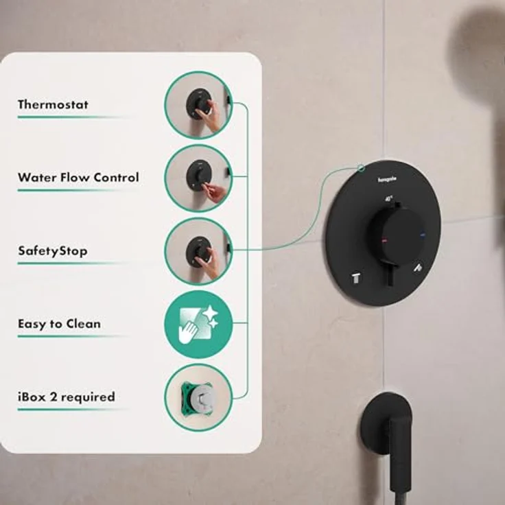 hansgrohe Ecostat Comfort S Badarmatur, eingebauter thermostatischer Mischer für 2 Verbraucher, matte Schwarz-Optik, mit SafetyStop-Funktion und minimalistischem Design – Bild 2