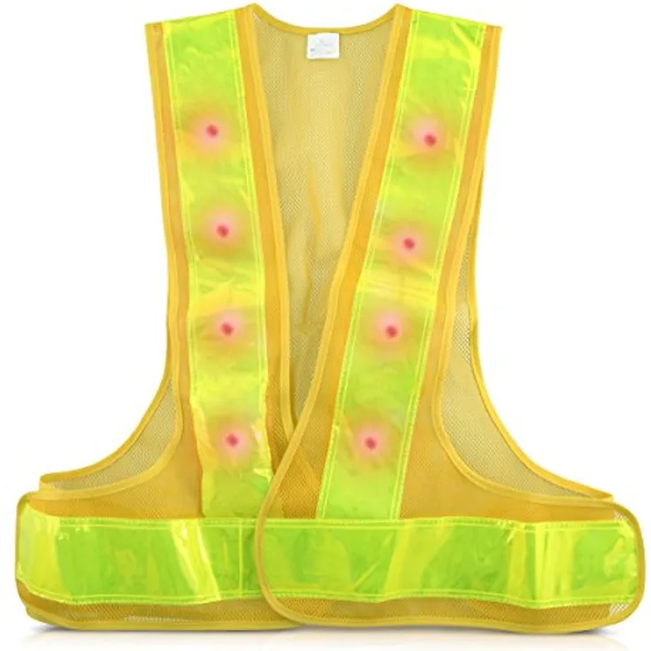 kwmobile LED Warnweste Reflektor Sicherheitsweste Gelb - Security Weste mit 16 roten LED Lampen - Reflektierende Streifen Warnweste für z.B. Joggen Reiten