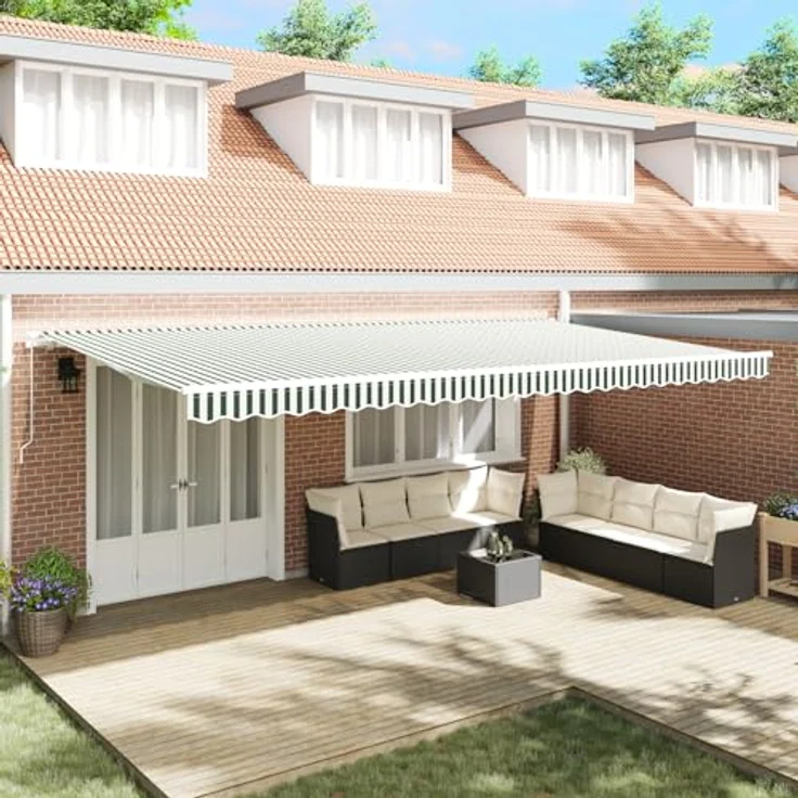 vidaXL Ersatzstoff für Markisenrahmen 6 x 3,5 m, UV-blockierend in Grün und Weiß mit gestreiftem Design – Bild 2