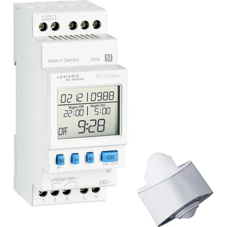 Paladin Dämmerungsschalter 23049, Digitaler Dämmerungsschalter mit Tagesprogramm, Weiß, 230 V, programmierbar via App (NFC) für moderne Leuchtmittel (LED)
