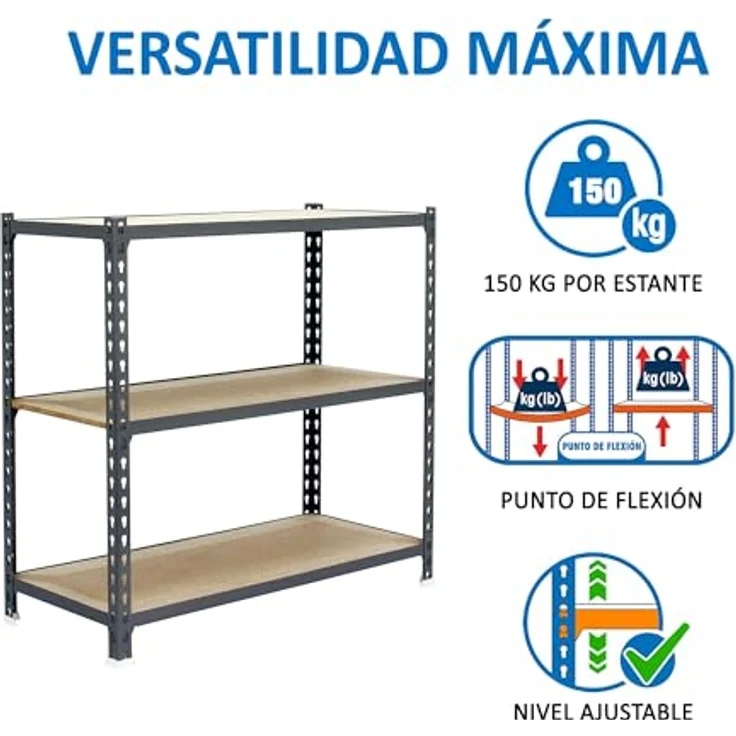Simonrack Maderclick Mini Metallregal, 3 Böden, Traglast 150 kg pro Boden, Stecksystem, Grau, 100 x 80 x 40 cm – Bild 4