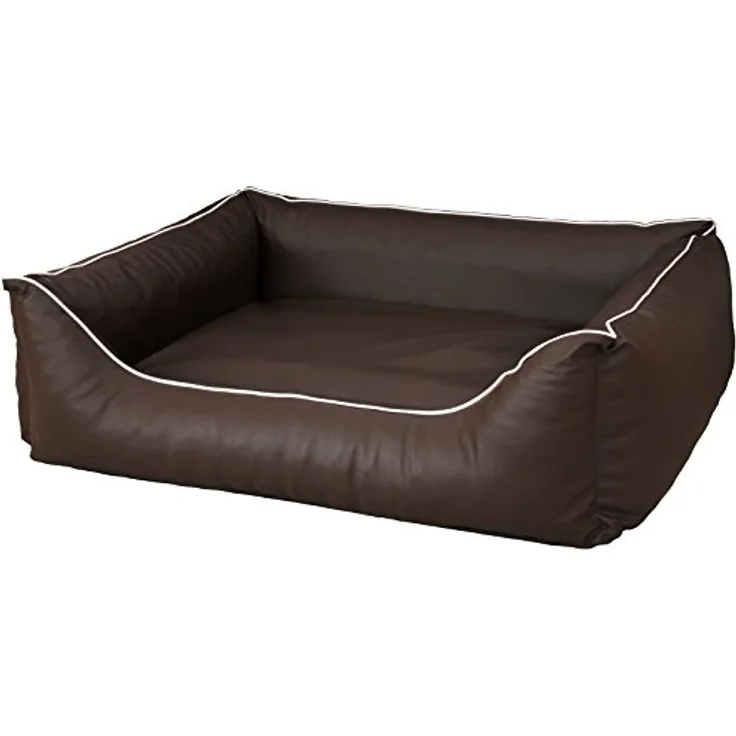 CopcoPet Rocco Orthopädisches Visco Hundebett Hundesofa Wendebett Kunstleder S 70x55cm Dunkelbraun, Wasser- und schmutzabweisend, mit erhöhtem Rand (35 cm)
