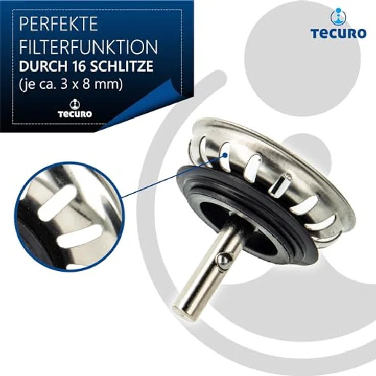 tecuro Siebkörbchen Ø 54 mm, Edelstahl-Siebkorb mit Metall-Führungsstange 8 mm und Kugel, inkl. Lippendichtung – Bild 4