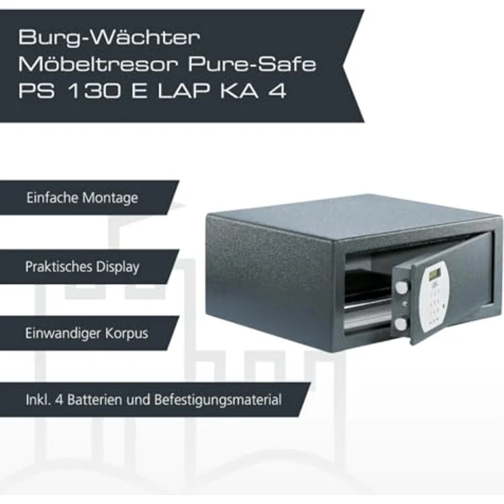 Burg Wächter Möbeltresor Pure-Safe PS 130 E LAP KA 4, anthrazit, elektronisches Zahlenschloss, Hotel Tresor 27,4 l 14 kg – Bild 3