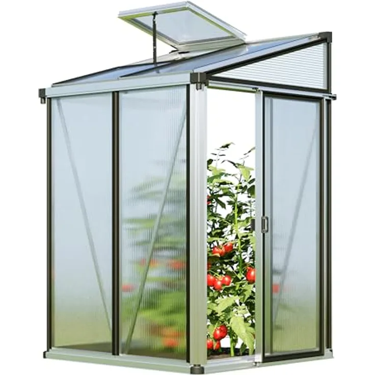 GFP Gewächshaus Anlehngewächshaus Flora 22 - Aluminium - 137x142 cm - 16 mm Polycarbonat-Platten - lichtdurchlässig