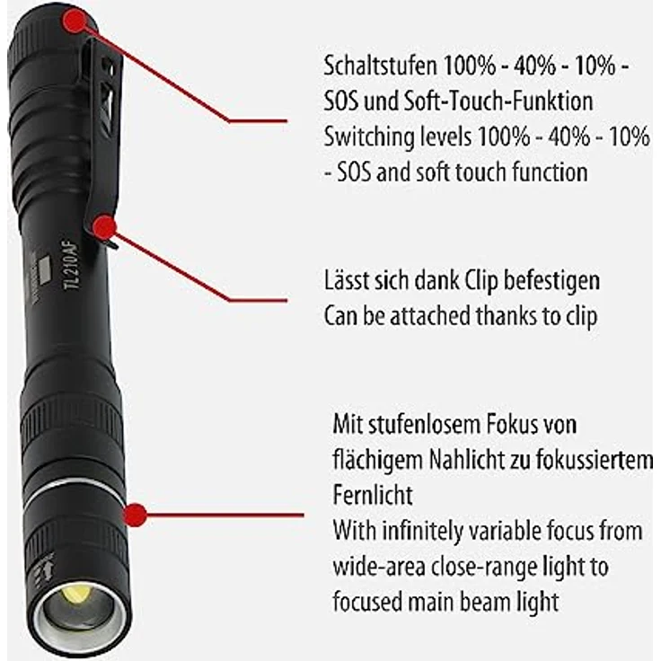 Brennenstuhl Akku Taschenlampe LED LuxPremium TL 210 AF/Handlampe mit heller Osram-LED (200lm, bis zu 13h Leuchtdauer, 55m Leuchtweite, fremdkörper- und spritzwassergeschützt IP44) – Bild 2