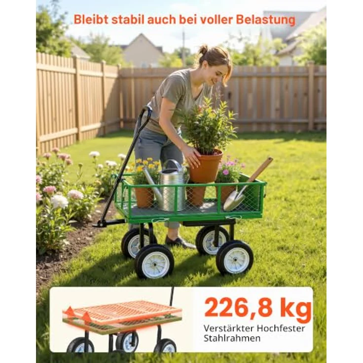 VEVOR Bollerwagen, 226,8 kg Tragkraft, Gartenwagen mit Sitz, PU-Rädern, abnehmbarem Tablett und verstellbarem Griff für Garten und Terrasse – Bild 2