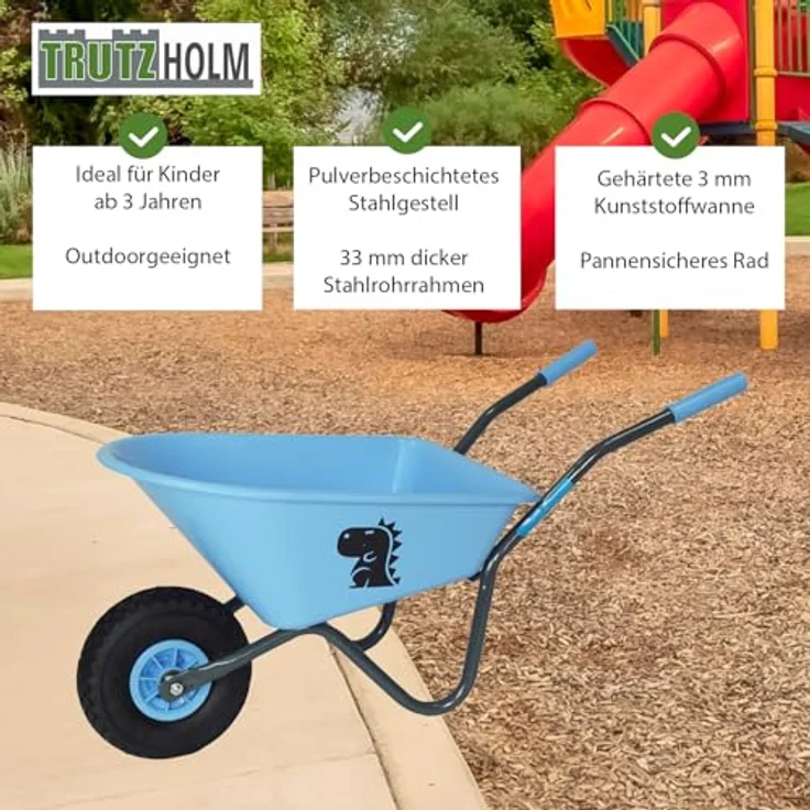 TRUTZHOLM Kinderschubkarre Drache mit PU Rad 20 Liter Volumen, grün – Bild 6