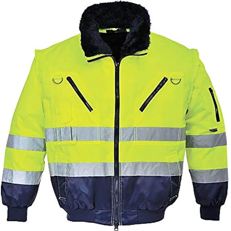 PORTWEST Warnschutz Jacke 3-in-1 Pilotjacke Ärmel u Futter gelb-marine – Bild 1