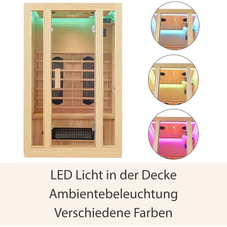 Artsauna - Infrarotkabine Nyborg S120K – Infrarotsauna 2 Personen – LED-Farblicht, digitaler Steuerung, 5 Keramikstrahler, 1 Flächenstrahler – – Bild 4