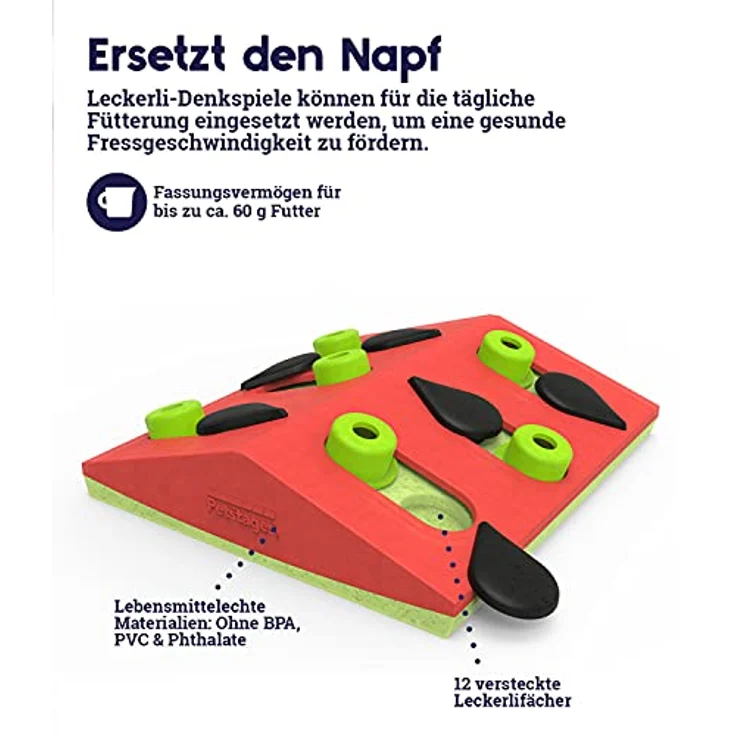 Nina Ottosson Tier-Intelligenzspielzeug Puzzle & Play Melon Madness rot, Beschäftigung für Katzen mit 14 versteckten Leckerli-Fächern – Bild 4