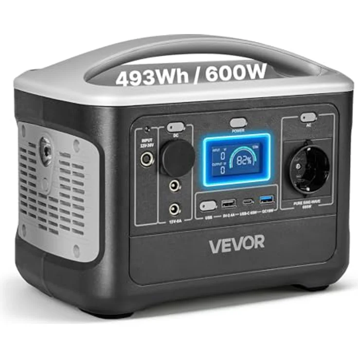 VEVOR Tragbare Powerstation M6, 600W Solargenerator mit 493Wh LiFePO4-Akku, 7 Ausgängen für Notfälle & Camping, kompakt und leicht – Bild 1