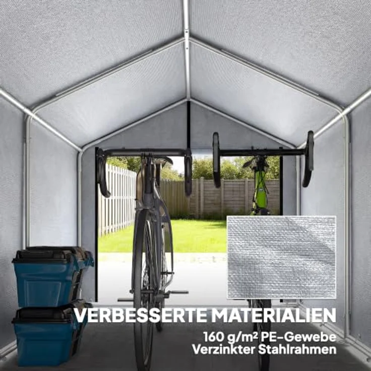 Outsunny Garagenzelt 2,2 x 1,6 m, wasserdichtes Gerätezelt mit Rolltür und Satteldach, hellgrau – Bild 3