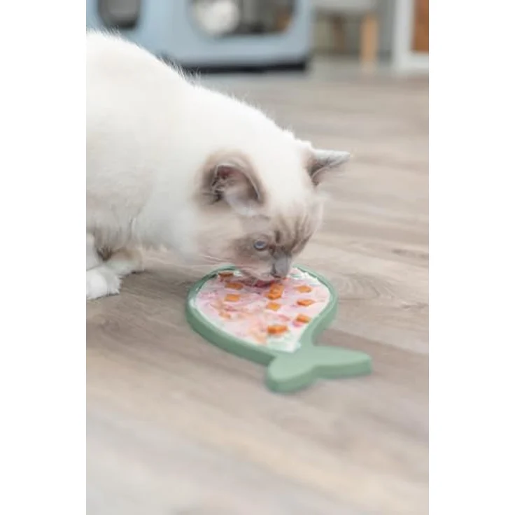 TRIXIE Lick'n'Snack Matte Fisch für Katzen - Geeignet für Pasten, Nassfutter oder Molkereiprodukte, petrol – Bild 5