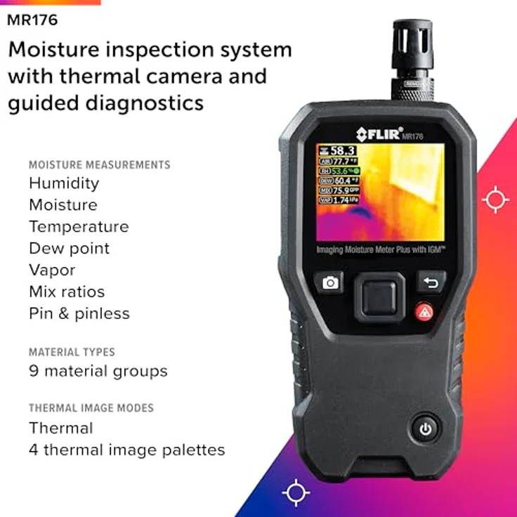 FLIR Feuchtigkeitsmessgerät mit integriertem Wärmebilddetektor für Temperatur- und relative Feuchtigkeitsmessungen, 1 Stück, MR176 – Bild 2