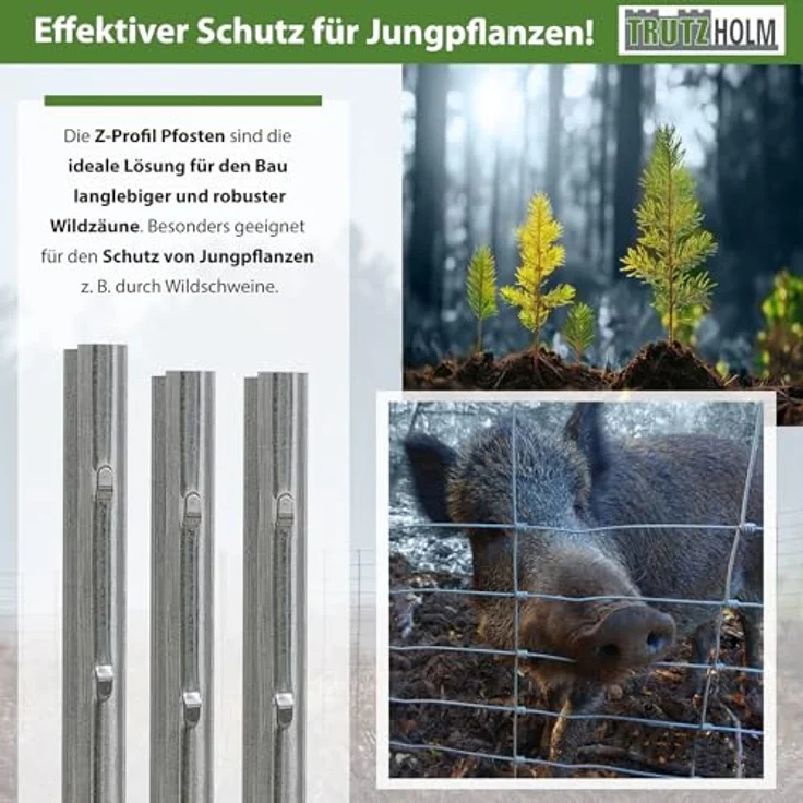 Trutzholm 10x Z-Profil Zaunpfosten 2 m verzinkt Zaunpfähle inkl. Haken Forstprofil – Bild 5