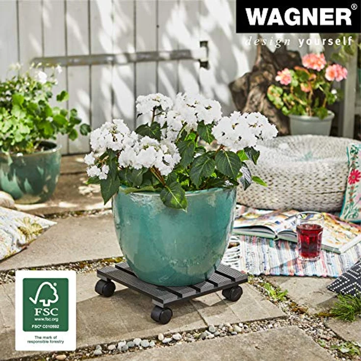 WAGNER Pflanzenroller WPC 29 x 29 cm I Pflanzenroller & Blumenroller für Außenbereich + Innenbereich, anthrazit I Kübelroller aus WPC (Wood Plastic Composite) I Tragkraft 60 kg ? 20050001 – Bild 3