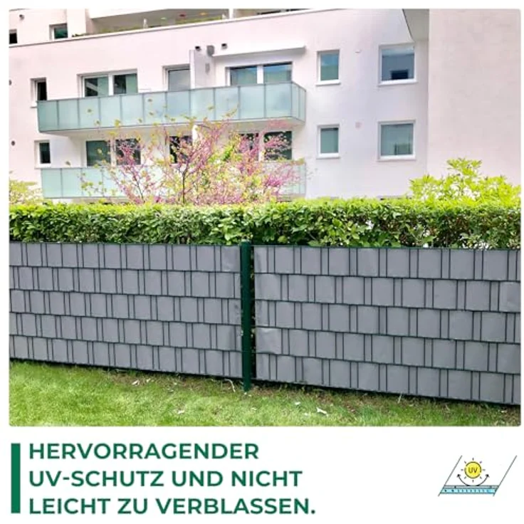Intergo PVC Sichtschutzstreifen 70m Rolle Grau, UV-beständig & reflexionsarm inkl. Befestigungsclips Gartensichtschutz – Bild 5