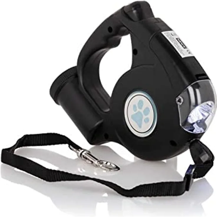 Hundeleine mit LED Licht Kotbeutelspender Beutelspender 5m Hunde Leine bis 25kg Rollleine Schwarz
