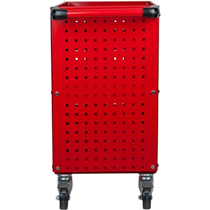 KSTOOLS ECOline Werkstatt-Servicewagen, rot, aus Stahlblech mit 3 Etagen und seitlicher Lochplattenverkleidung, Gesamttragkraft 150 kg – Bild 4