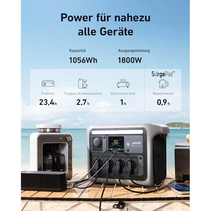 Anker SOLIX C1000 Tragbare Powerstation, LiFePO4, 1800W Solargenerator, 100% geladen in 58 Min. mit UltraFast Modus, LFP Powerstation für Outdoor, Camping und Stromreserve (Optionales Solarpanel) – Bild 4