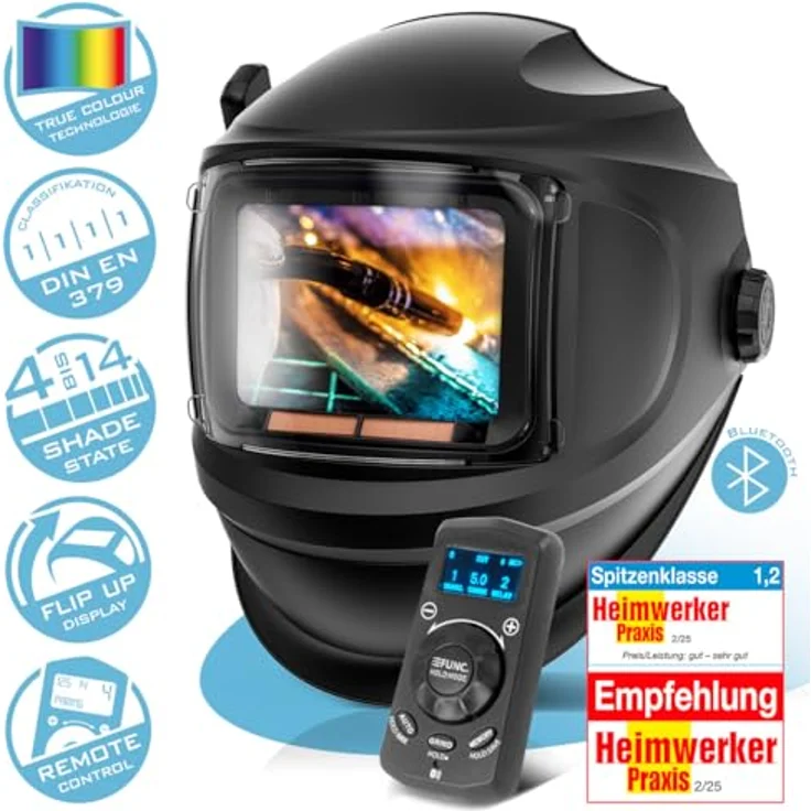 STAHLWERK Automatik-Schweißhelm MASTER 3-in-1, True-Colour-Echtfarbwiedergabe, Jobspeicher, Fernbedienung, klappbares Visier, DIN 4 bis DIN 14, Optische Klasse 1/1/1/1 – Bild 2