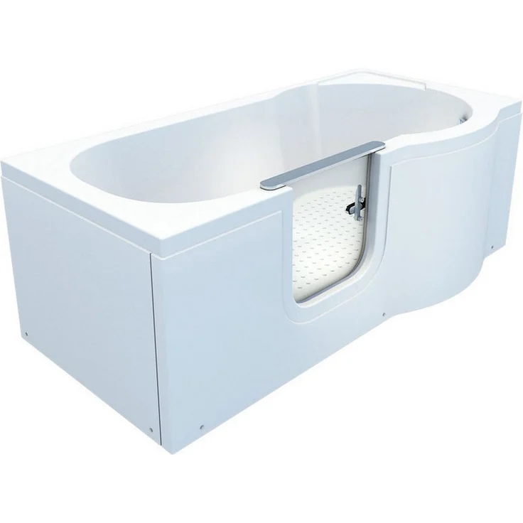 AcquaVapore S12-L-ALL Seniorenbadewanne mit Tür, 170x85cm, schnelle Reinigung, Überlauf Abfluss, Edelstahlrahmen, Sicherheitsverschluss