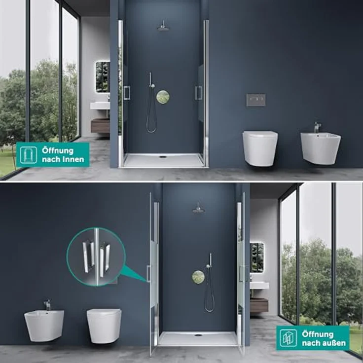 doporro Dusch-Drehtür Nischentür Teramo24, 80x195 cm, ESG-Sicherheitsglas, Aluminiumprofil, Hebe-/Senkmechanismus, Edelstahlgriffe - Preisvergleich – Bild 6