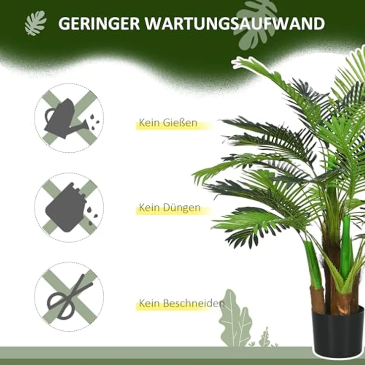 HOMCOM Kunstpflanze Kunst Palme, 100 cm mit 27 Zweige, Zimmerpflanze Palme, Höhe 100 cm, für Indoor, Outdoor, Grün – Bild 6