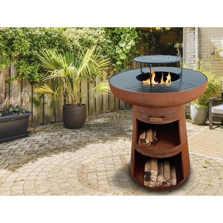 Purline Efp55R Holzkohlegrill mit runder Stahlplatte und Rost, Cortenstahl, 60cm Durchmesser, inkl. Schutzhülle – Bild 5