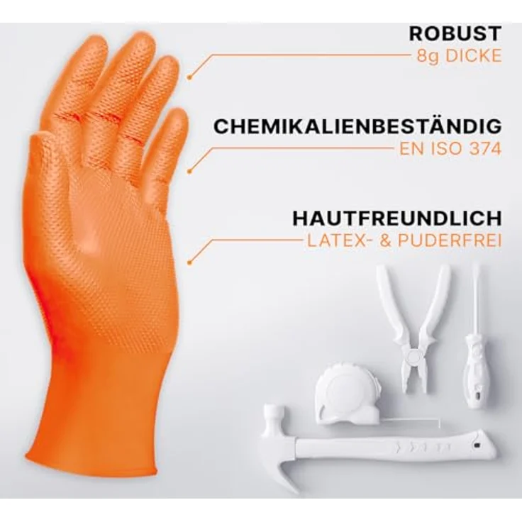 ARNOMED PROGRIP Einweghandschuhe Diamant Grip, orange, extra starke Nitrilhandschuhe Größe XL, chemikalienbeständig, 500 Stück (10x50 Stk) – Bild 3