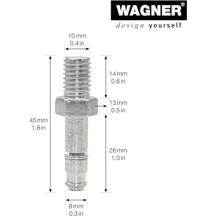 WAGNER Gewindestift 2tlg. - M10 x 14 mm, Ø 8 mm, Höhe 14/26/45 mm, verzinkter Stahl, kompatibel für Möbelrollen mit 8 mm Aufnahme – Bild 2