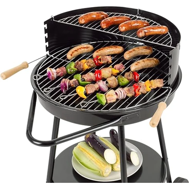 tepro Holzkohle-Rundgrill Highland, Grill mit Ablagefläche und Rädern, inklusive Grill- und Warmhalterost, Maße 52 x 52 x 81 cm – Bild 5