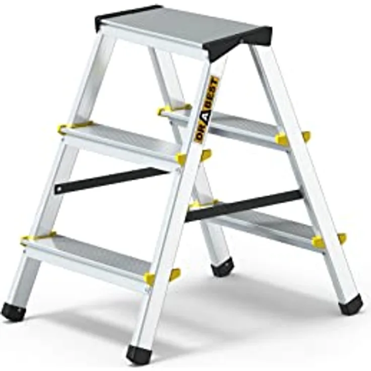 Drabest Klappleiter Leiter Klappbar 2 x 3 Stufen Alu Trittleiter Beidseitig bis 150 kg Belastbar Haushaltsleiter TÜV Zertifiziert
