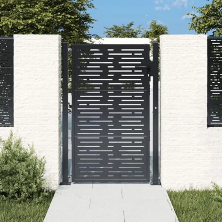 vidaXL Gartentor Anthrazit 105x130 cm Stahl Quadratisches Design Abschließbar – Bild 2