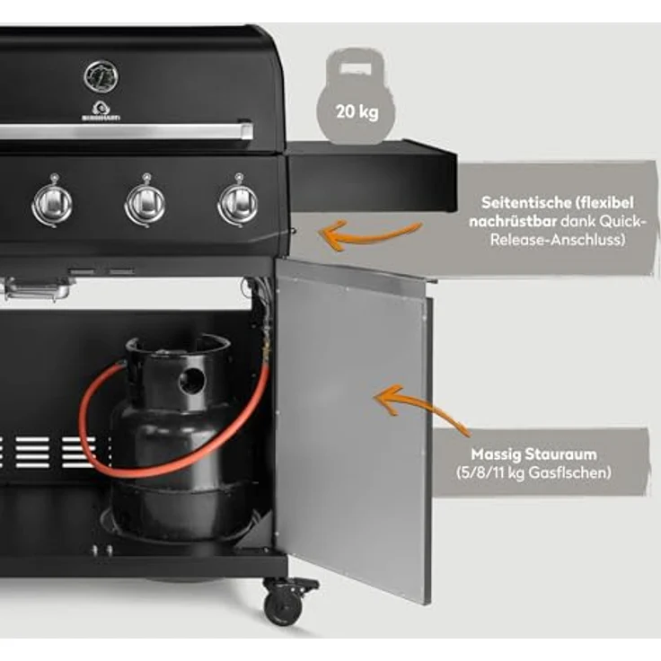 BURNHARD® Big FRED Base, Gasgrill 4-Brenner mit 15 kW, 70x41,5 cm Grillfläche, Piezo-Zündung, Edelstahlrost, ideal für 15 Personen – Bild 5