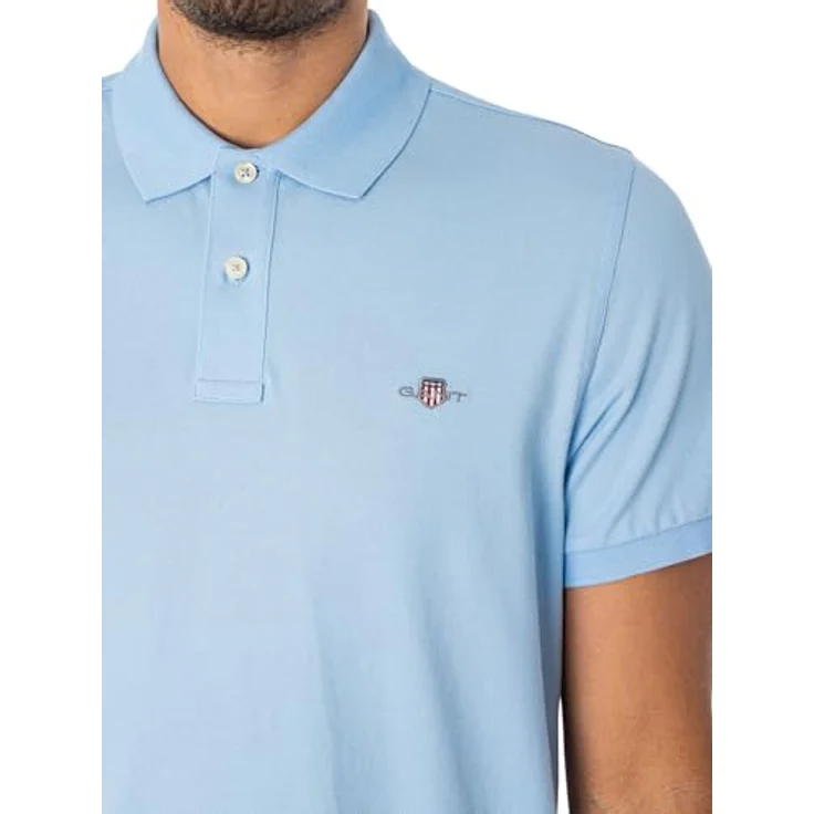 "Gant Poloshirt REG SHIELD SS PIQUE POLO, Normale Passform, Flachstrickkragen, Grafische GANT-Stickerei, blau" – Bild 4