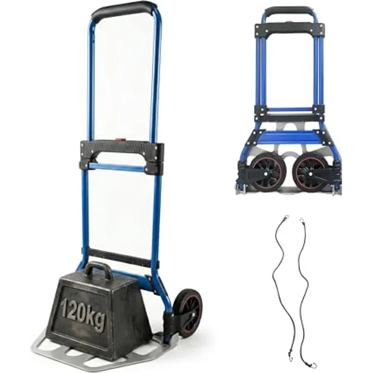 relaxdays Klappbare Sackkarre bis 120 kg, stabiler Stahlrahmen mit Teleskopgriff, blau