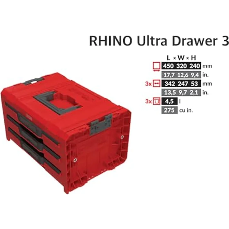 Tool Brothers Qbrick System PRO Drawer 3 Toolbox 2.0 Expert RED ULTRA HD, modularer Werkzeugkoffer mit 3 Schubladen und 21 Fächern, 450 x 310 x 244 mm – Bild 4