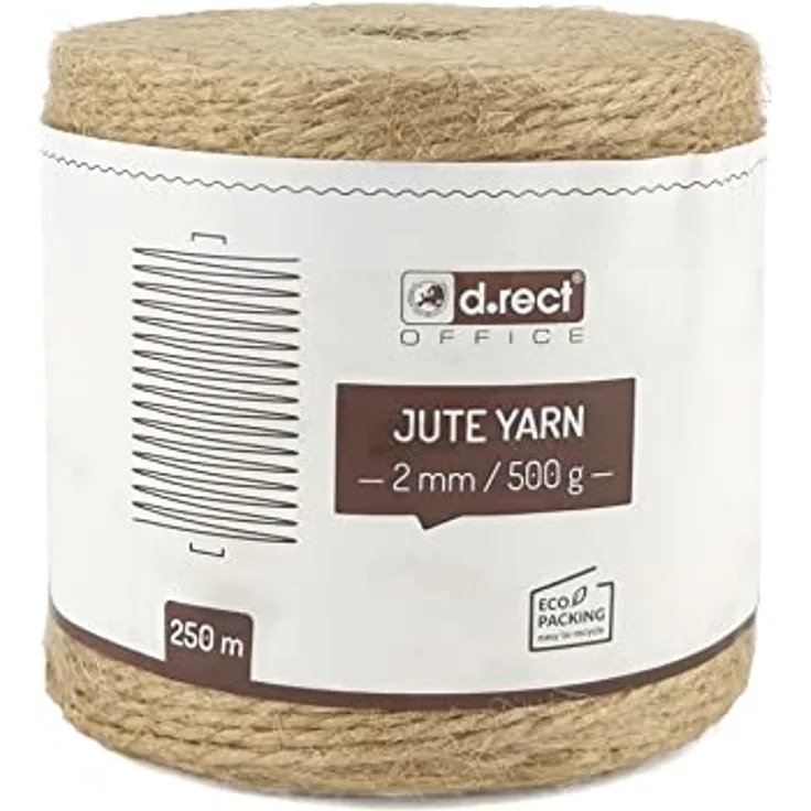 D.RECT Jute-Schnur 250m Natur Braun, 2mm Dicke, für Verpackung, DIY, Floristik und Dekoration