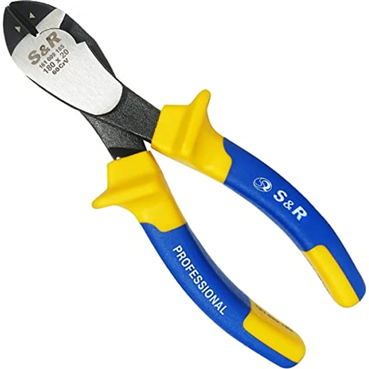 S&R Kraft-Seitenschneider 180 x 20 mm, Cr-V, induktionsgehärtet, hitzegehärtet, mit Mehrkomponenten-Hüllen, für präzises Schneiden bis 4 mm Draht – Bild 1