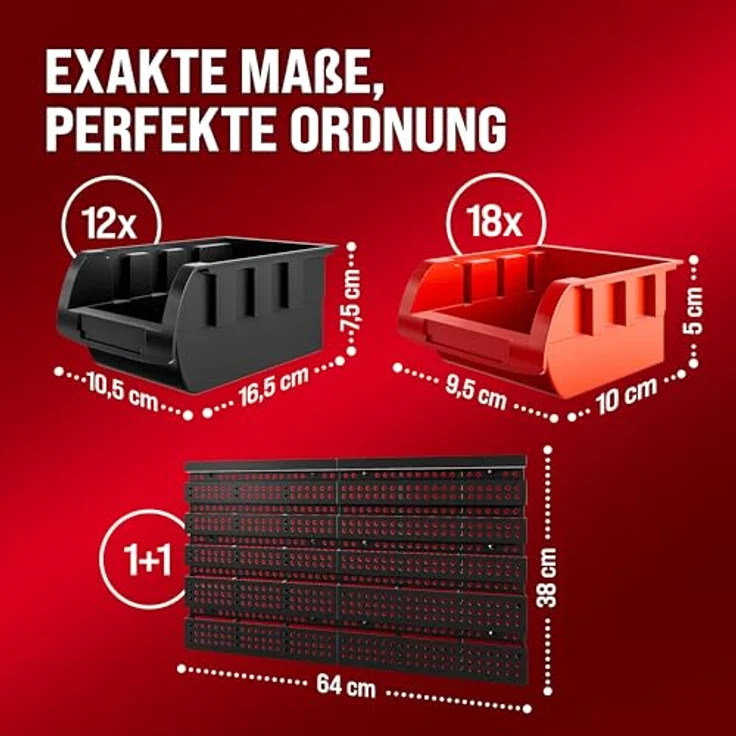 Deuba Wandregal mit Stapelboxen 32 tlg Box Starke Wandplatten Erweiterbar Werkstattregal Werkzeuglochwand – Bild 3