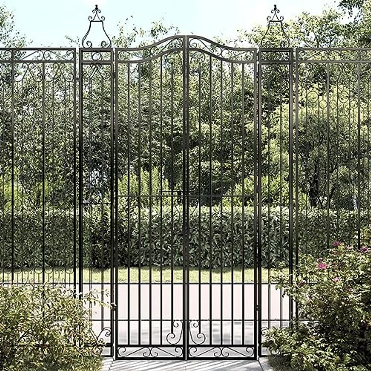 vidaXL Gartentor Schwarz 121x8x200 cm Schmiedeeisen Abschließbar Zauntor, Pulverbeschichtet – Bild 2