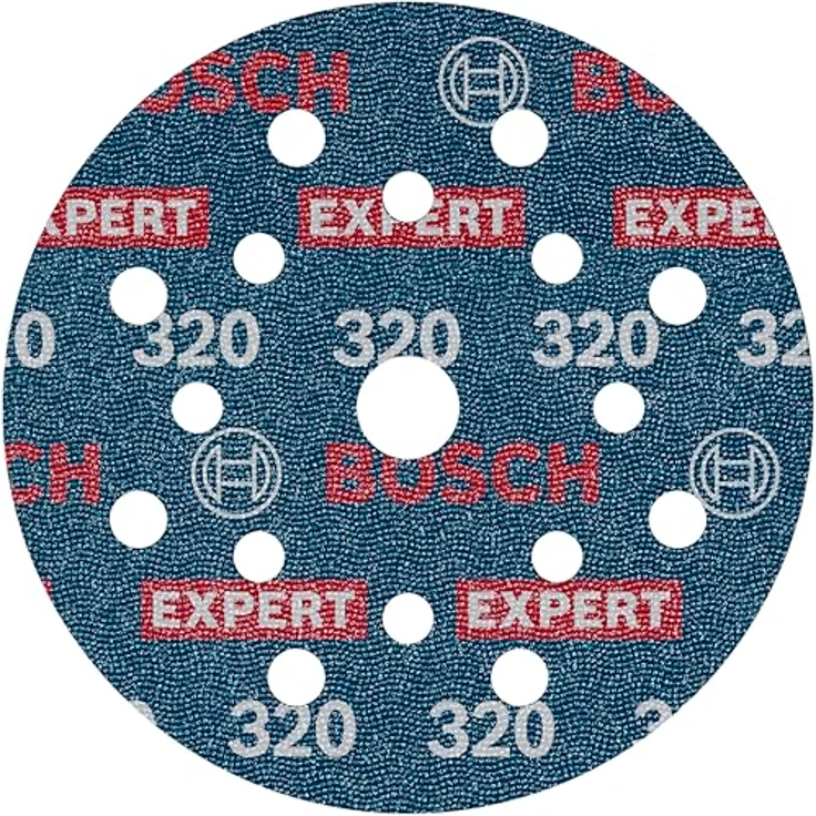 Bosch 50x EXPERT O780 Folienschleifscheibe, 125 mm, Körnung 320 für Hartholz und Farbe auf Holz, Klettverschluss, Professional Zubehör Exzenterschleifer – Bild 1