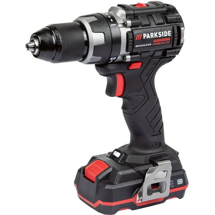 PARKSIDE PERFORMANCE® Akku-Bohrschrauber 20 V PABSP 20 Li C3, inkl. Akku (2Ah) und Ladegerät (2,4A) 1 Stück, 20 V, max. 2000,00 U/min - Bürstenloser Motor, Bluetooth-Funktion, 2-Gang-Getriebe, LED-Arbeitslicht