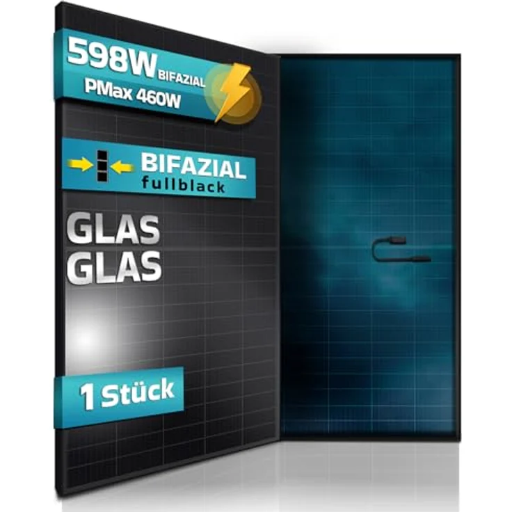 SUNNIVA® FULL BLACK Bifazial Glas/Glas Solarpanel 598 Watt - PV Panel mit PMax 1 x 460W, IP68, ideal für Balkonkraftwerk – Bild 1