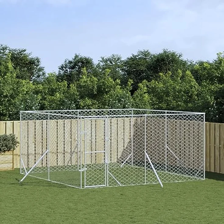 vidaXL Outdoor-Hundezwinger Silbern 4x4x2 m Verzinkter Stahl – Bild 2