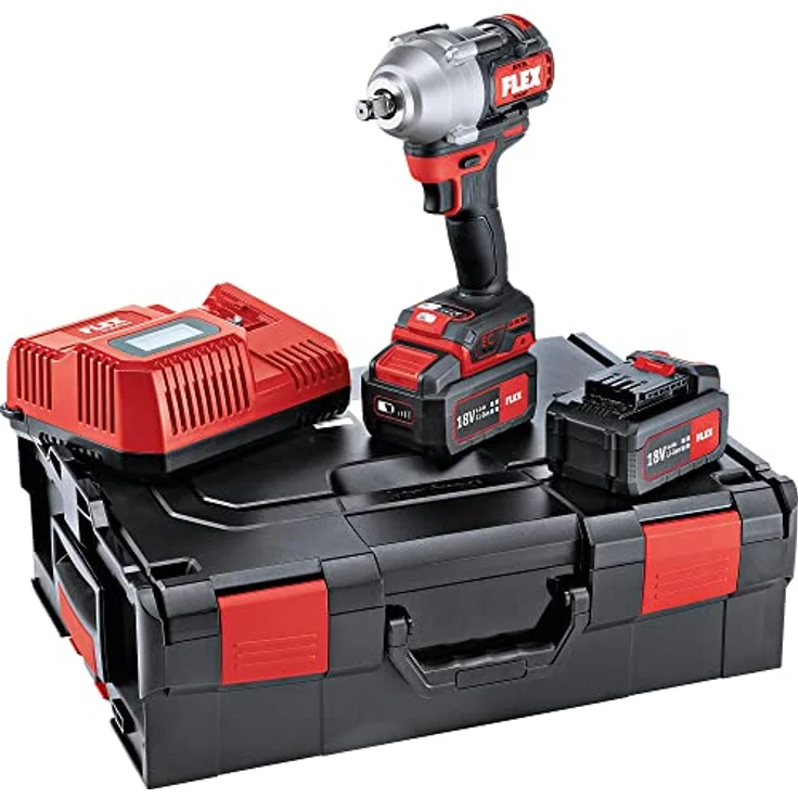 FLEX Akku Schlagschrauber IW 1/2" 750 18.0-EC/5.0 Set, bürstenloser Motor, 3 Drehmomentstufen, kraftvolles Schlagwerk, 2x Akku 5,0 Ah, 18 V, L-Boxx