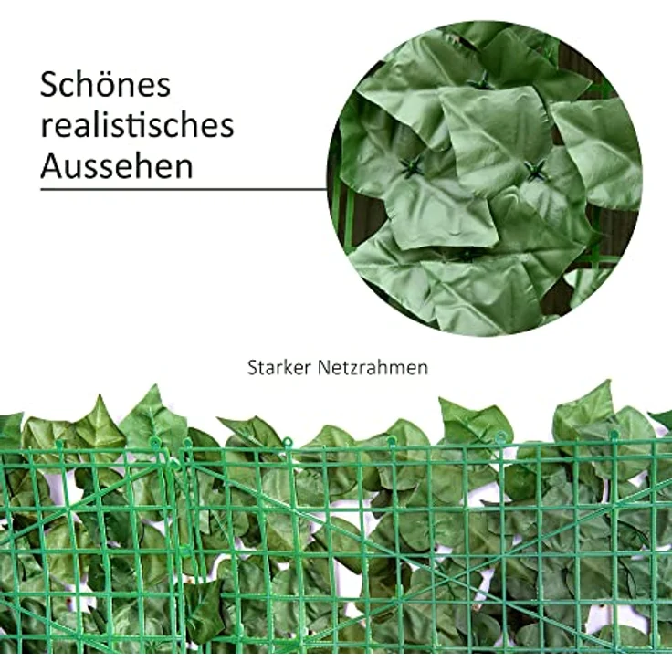 Outsunny Künstlicher Hecken Sichtschutz, UV geschützter Zaun Sichtschutzgitter mit dunkelgrünen Blättern, 300 x 100 cm für Garten und Balkon – Bild 5